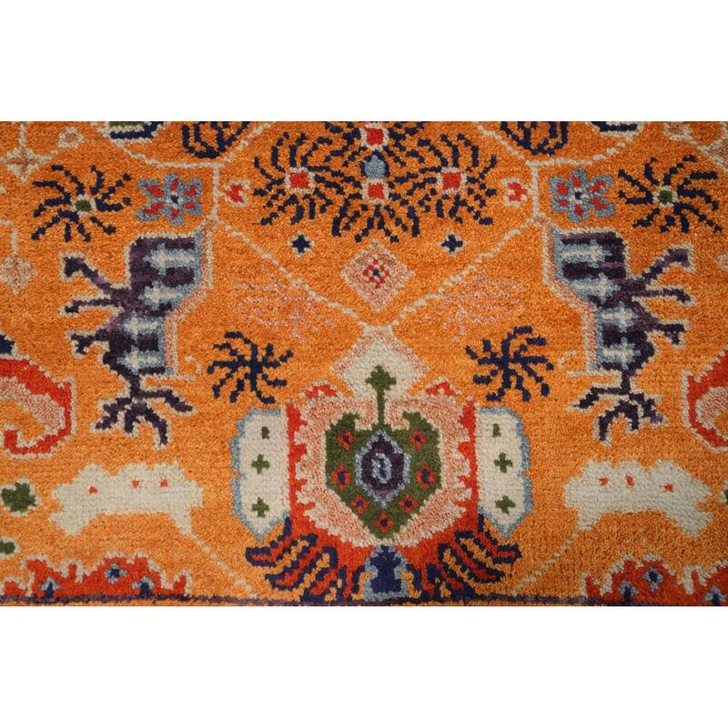 Hand Knotted Oriental 100% Wool Carpet Transitional All-Over Oranges & Rust Oushak Runner Rug - 7' 11'' X 2' 6''