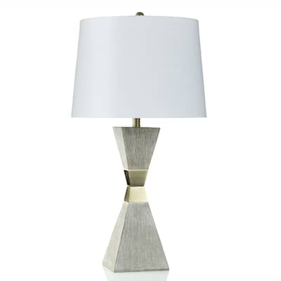 Morris Grey Table Lamp - Geometric Base With Bronze Accents