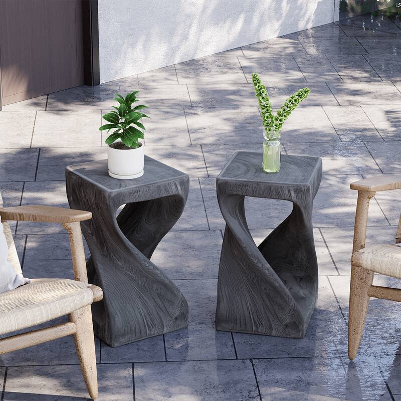 COSIEST Concrete Side Table,Sculptural End Table with Wood-Grain Finish