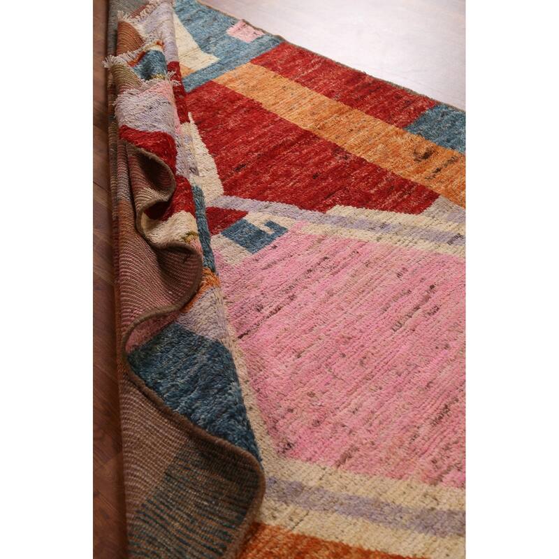 Hand Knotted Oriental 100% Wool Carpet Modern Geometric Multi-Colored Moroccan Area Rug - 8' 7'' X 5' 6''