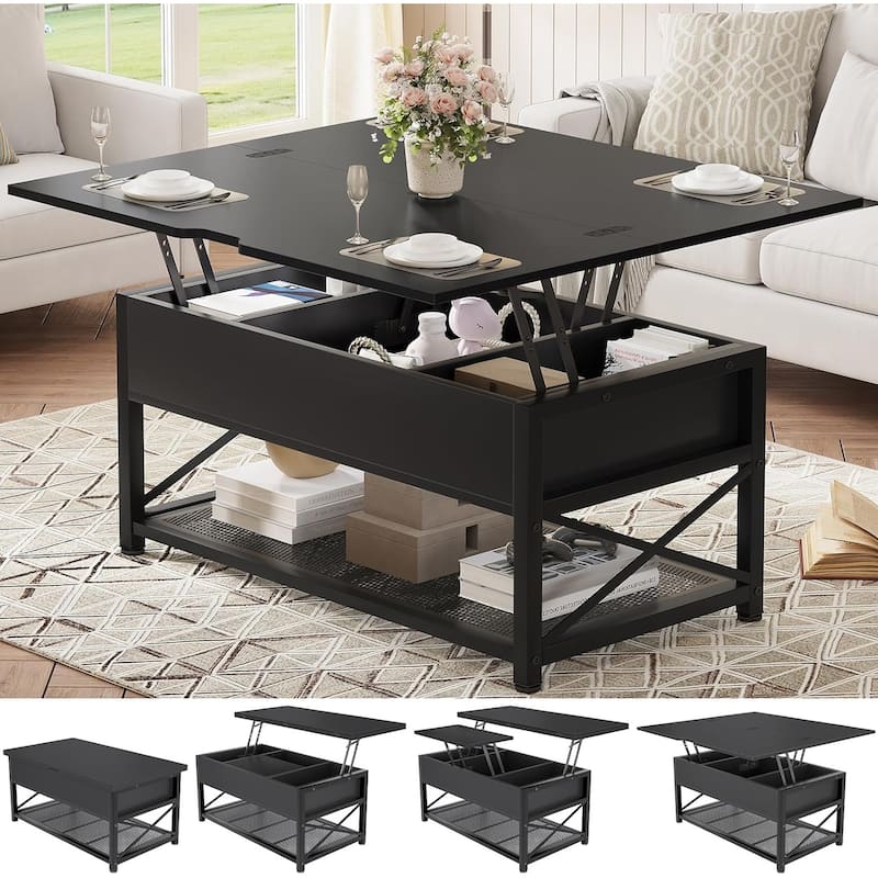 Coffee Table Lift Top 2 Drawers Hidden Compartment for Living Room