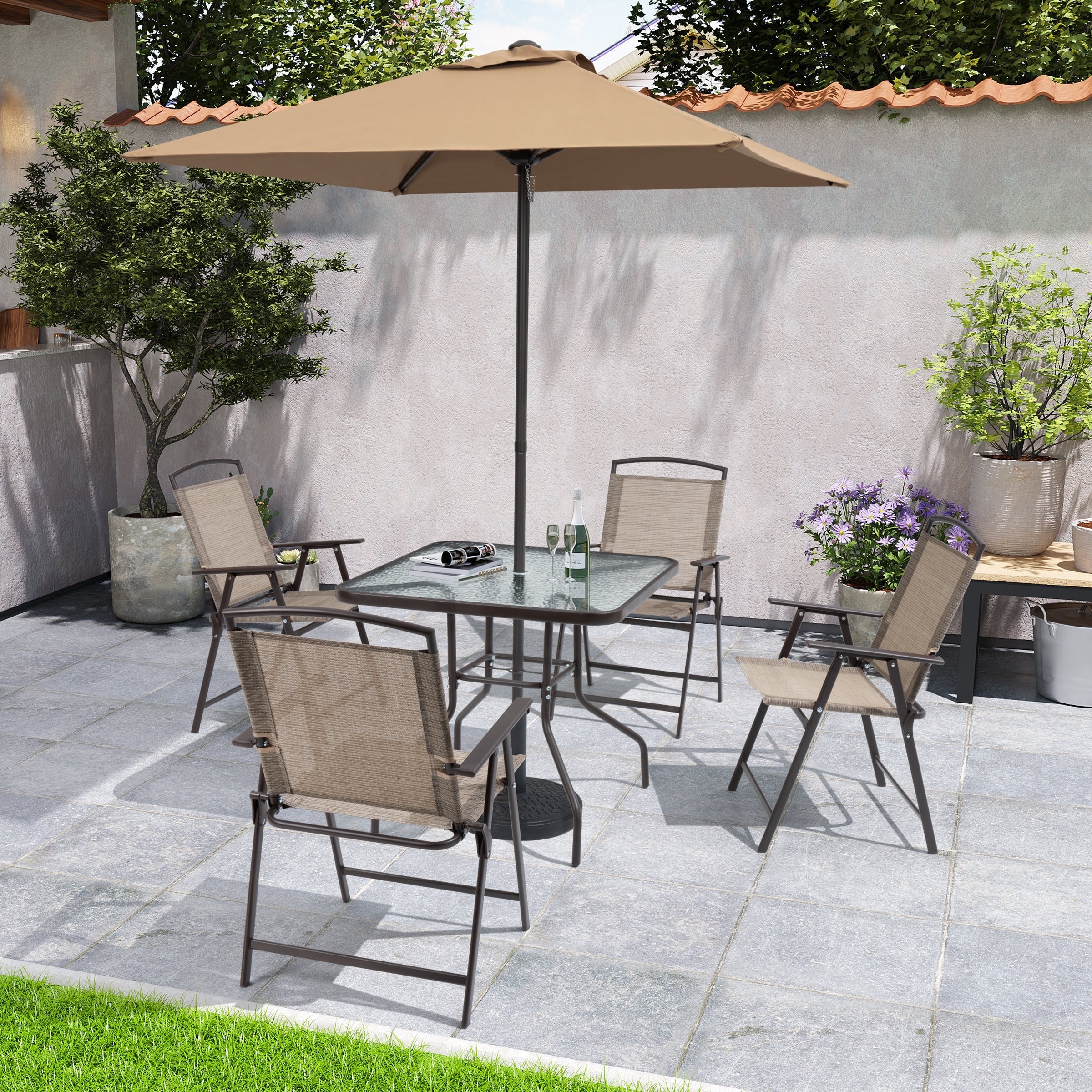 ＥＮアンブレラテーブル 6-PCS-Outdoor-Patio-Dining-Set