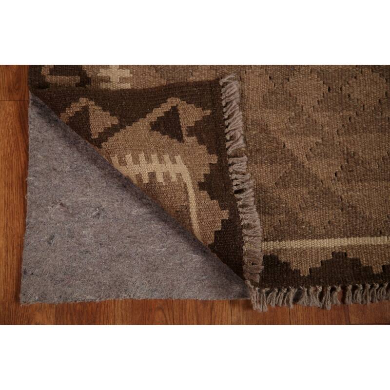 Reversible Brown Kilim Oriental Area Rug Hand-woven Wool Carpet - 3'3" x 4'11"