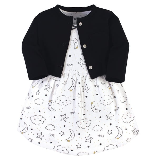 slide 1 of 1, Hudson Baby Infant and Baby Girl Cotton Dress and Cardigan 2pc Set, Dreamer 0-3 Months - Dreamer
