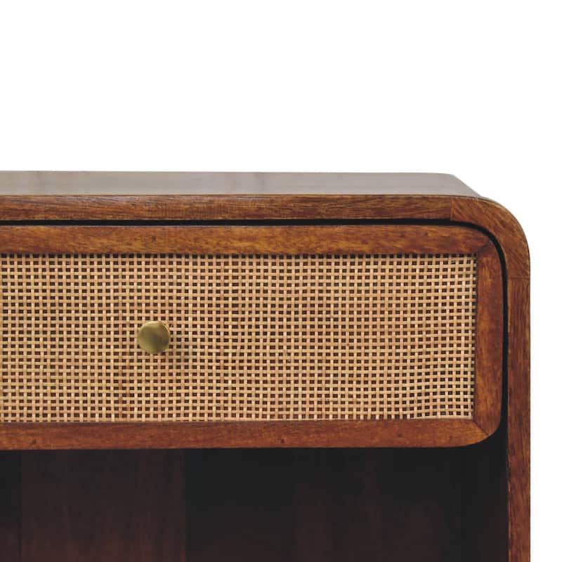 Artisan Furniture Solid Wood Chestnut Open Woven Bedside, Unique desgin, Brown with One Drawer