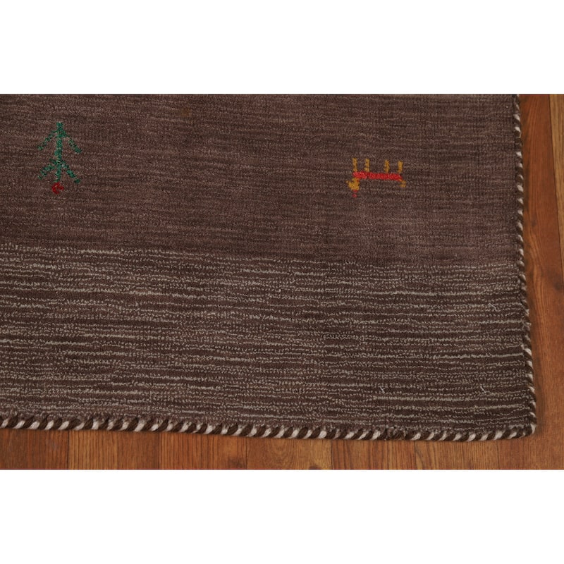 Brown Striped Gabbeh Oriental Rug Handmade Wool Carpet - 4'2" x 5'10"