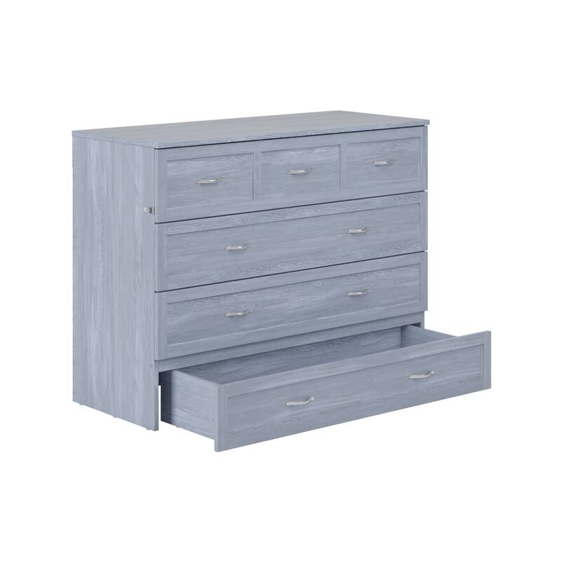 Full Murphy Bed Chest with Mattress & USB - Solid Wood Folding Bed - Driftwood Finish