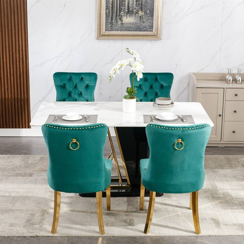 Contemporary Velvet Upholstered Dining Chair Set of 6 - Green Gold