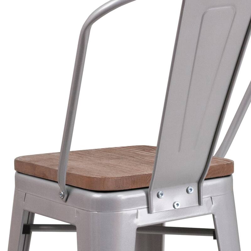 4 Pack 24" High Metal Counter Height Stool with Back and Wood Seat - 17.75"W x 20"D x 39.25"H