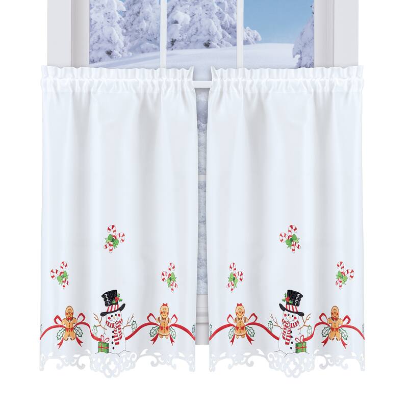 Embroidered Snowman Gingerbread Holiday Kitchen Café Curtains