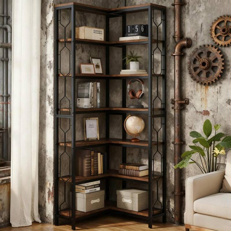 78.7" Tall 7-Tier Industrial Bookshelf - Display & Corner Shelf