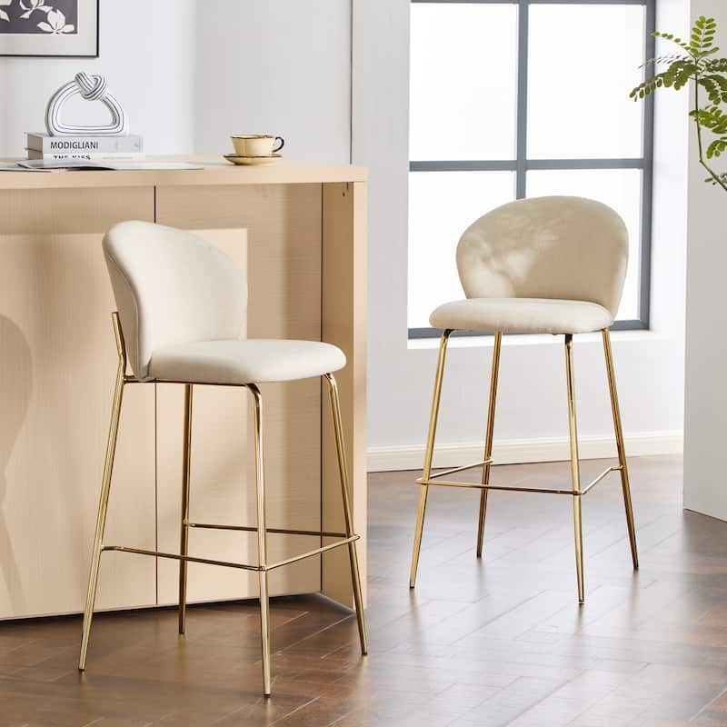 Christopher Knight Home - Kira Modern Upholstered Bar Stools Set of 2 with Gold Metal Frame and Low-Back Design - Beige+Gold