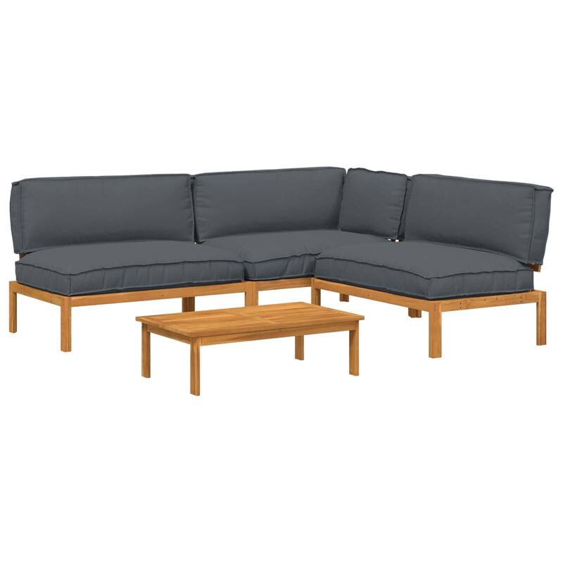 vidaXL Sofa Set with Cushion Plain 4 pcs Anthracite Solid Acacia Wood - 99.61 x 83.46 x 27.17 in