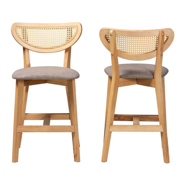 Dannell Mid-Century Modern Fabric and Wood 2-Piece Counter Stool Set