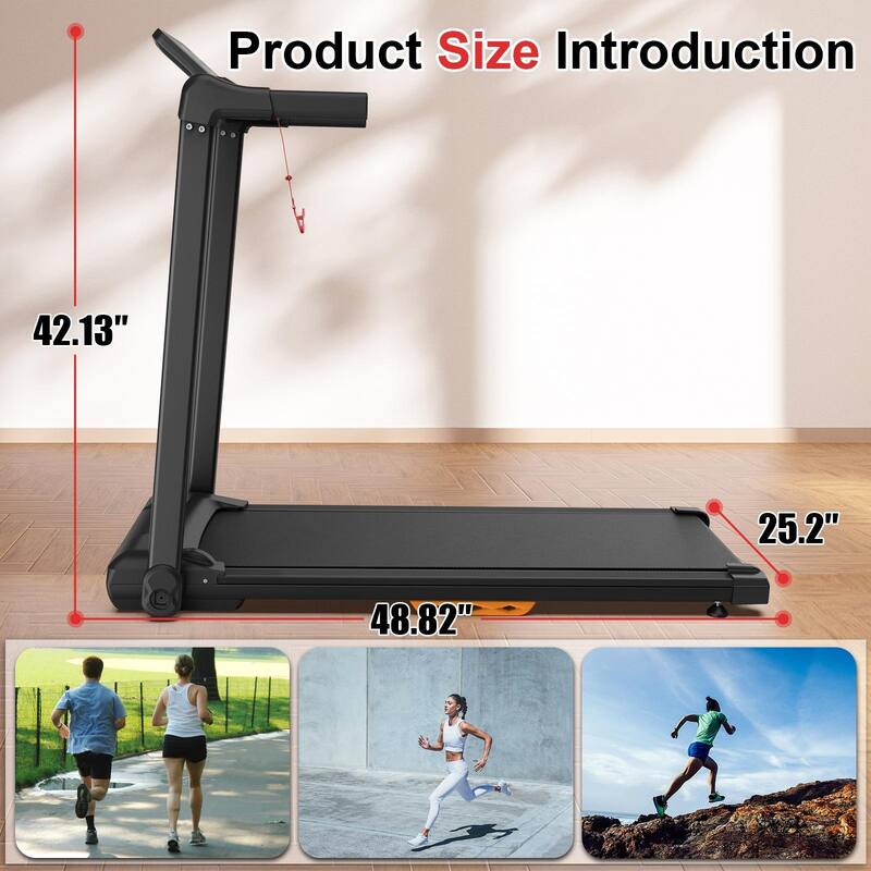 2.5HP Quiet Walking Mat Treadmills Portable with LED Display, Compact Walking Jogging Treadmills, 265 LB Capacity