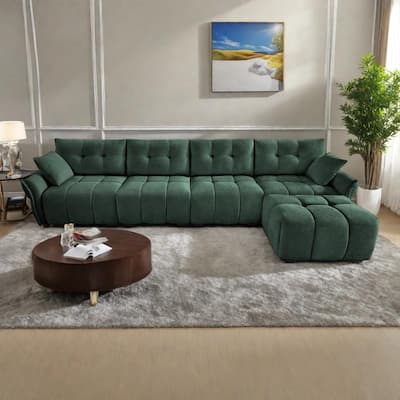 141.7" Chenille Modular 4-Seater Sectional Sofa with Ottoman, Solid Wood Frame and High-Resilience Cushions