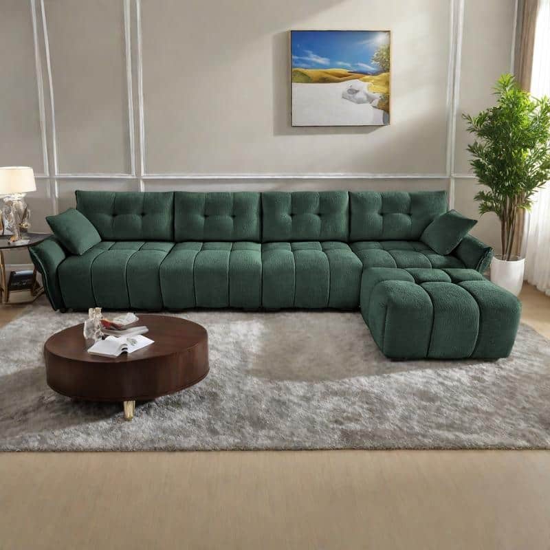 141.7" Chenille Modular 4-Seater Sectional Sofa with Ottoman, Solid Wood Frame and High-Resilience Cushions