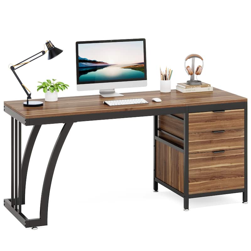59 Inch Computer Desk with 3 Drawers, Industrial PC Desk Study Writing Table Workstation with File Storage, Home Office Desks