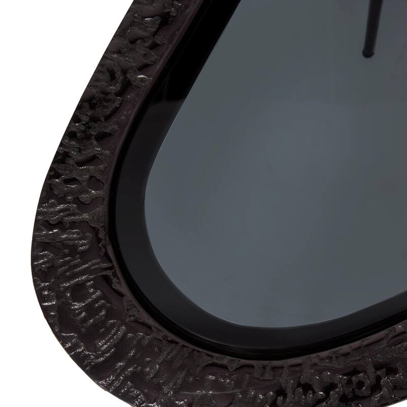 Aluminum Metal Abstract Oval Shaped Side End Table with Shaded Glass Top and Detailed Engravings - Black - Roche River Decor
