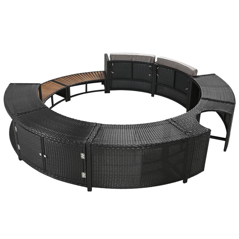 Outdoor Patio Rattan Spa Surround Frame Sofa Set with Storage Spaces, Bench and Cushions