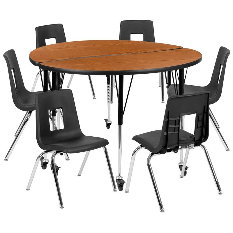Mobile 47.5" Circle Wave Flexible Activity Table - 18" Student Stack Chairs