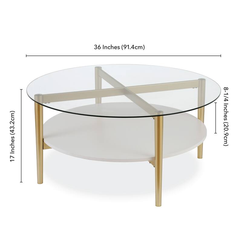 Otto 36" Wide Round Coffee Table with MDF Shelf - 36" Wide