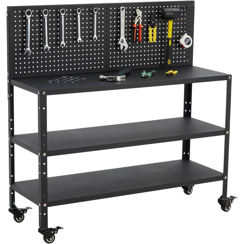 32" Adjustable Heavy Duty Garage Workbench with Pegboard, Tool Holders