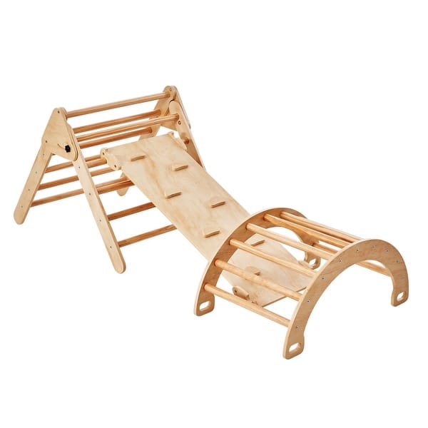 slide 2 of 28, Pikler Triangle Set, Toddler Climbing Toys Indoor Playground, Ramp, and Arch, Montessori Climbing Set with Triangle Large Size - Brown, 5 in 1