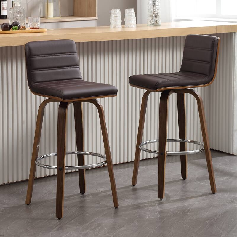 Modern Leather Upholstered Swivel Counter/Bar Stools, Set of 2