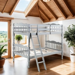 Convertible Twin Bunk Bed with Ladder & Guard-Rail, Grey