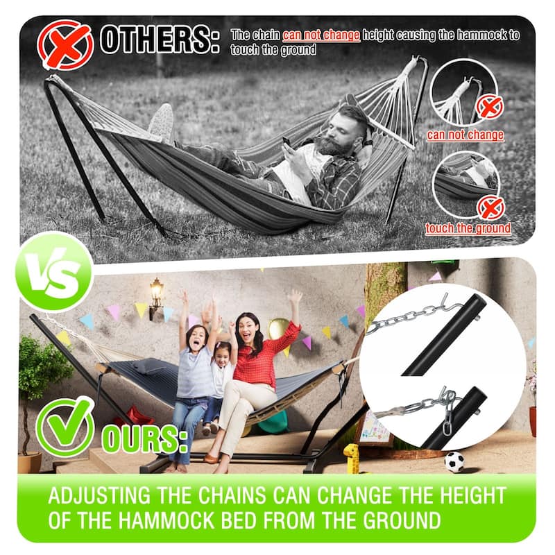VEIKOUS 12 ft. Quilted Camping Portable Hammock with Stand and Detachable Pillow for 2-Person