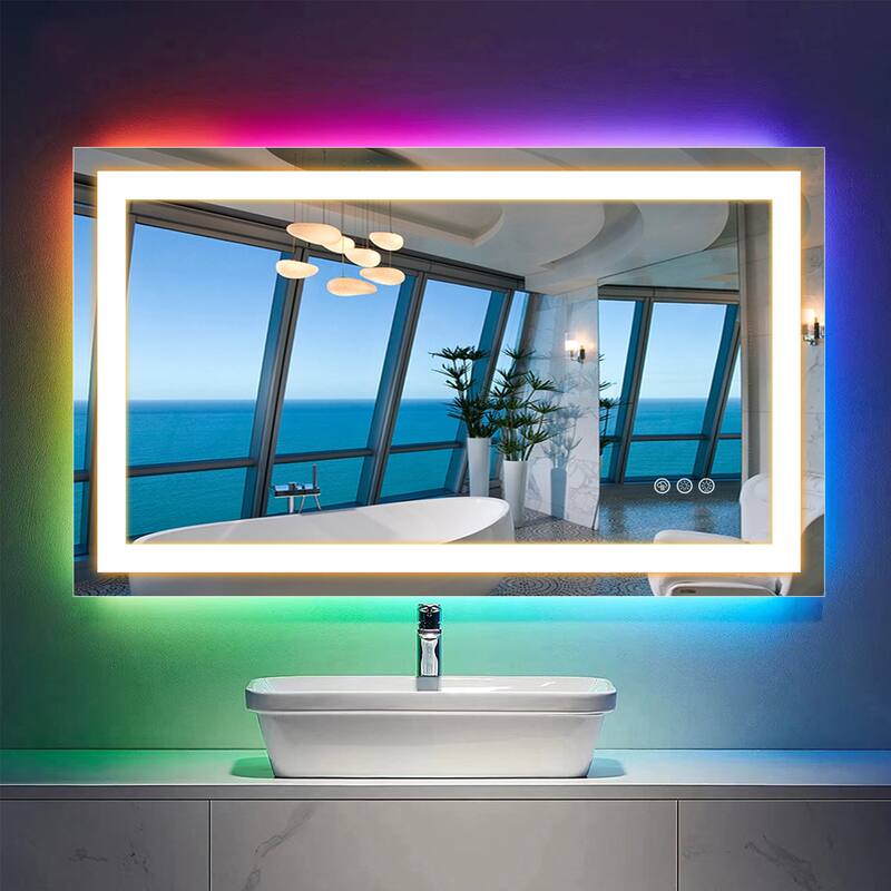 LED & RGB Lighted Anti-Fog Temperd Glass Wall Bathroom Vanity Mirror - 40" x 24"