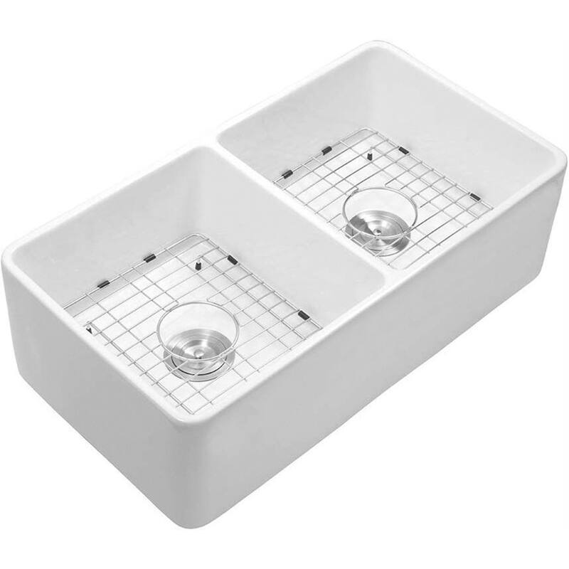 DORNBERG 285T Salena 32" L x 20" W Double Basin Farmhouse Kitchen Sink with Basket Strainer
