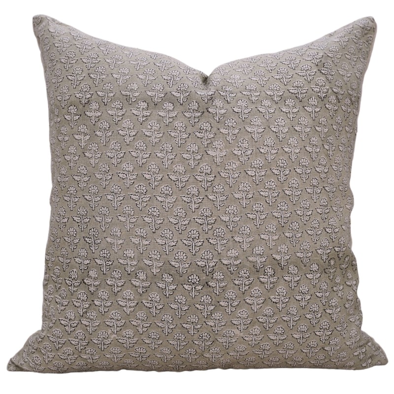 Linen Farmhouse Block print pillow Cover Riva - Pillow Covers - 14" x 14"