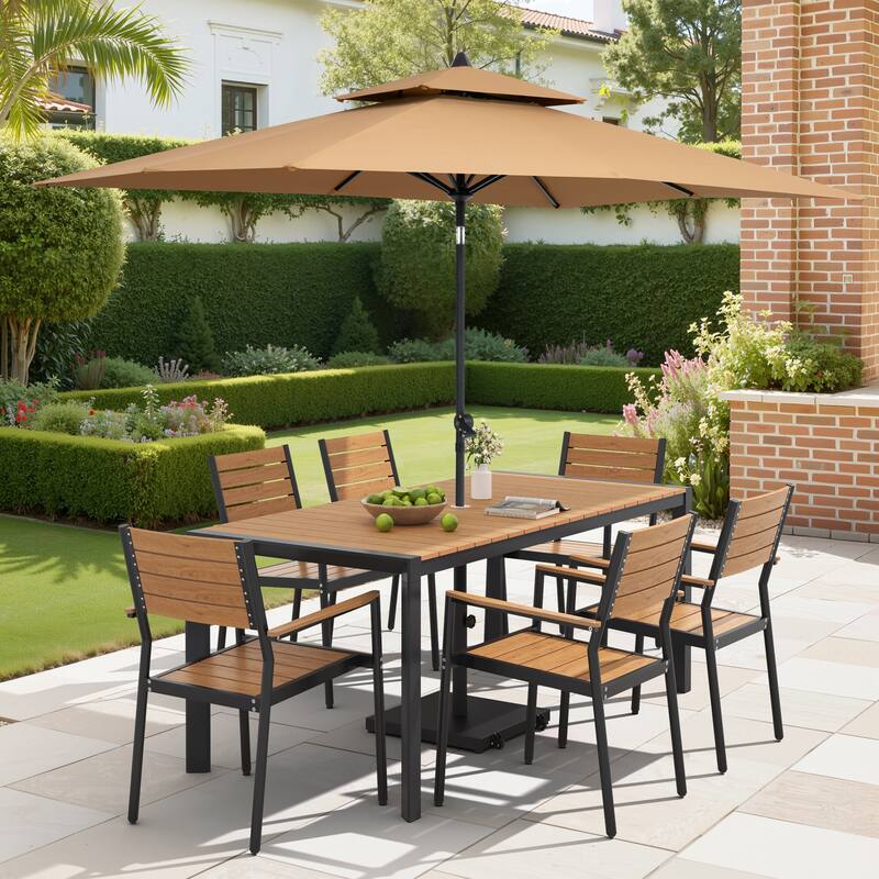 9/11-Piece Patio Dining Set Aluminum Dining Table and Chairs w/10 ft Market Umbrella and Base with Wheels