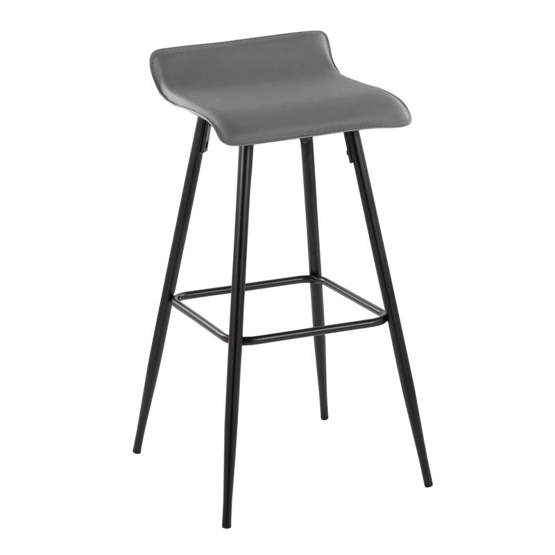 Ale 30" Contemporary Fixed-Height Bar Stool In Black Steel And Grey Faux Leather By Lumisource - Set Of 2 - Grey