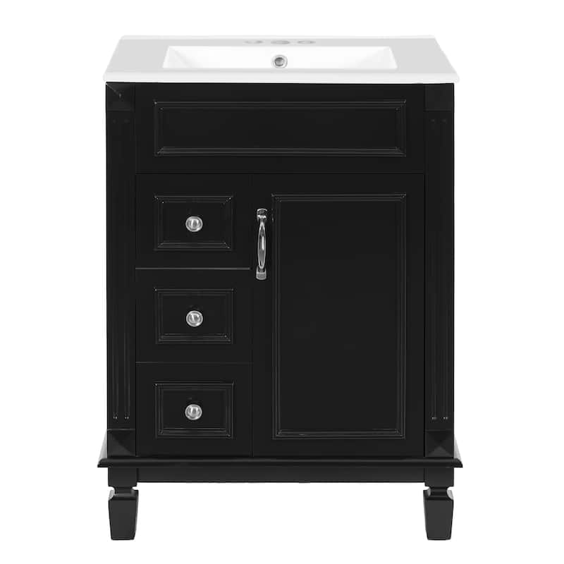 24" Bathroom Vanity with Ceramic Sink Bathroom Storage Cabinet with 2 Drawers and Adjustable Shelf