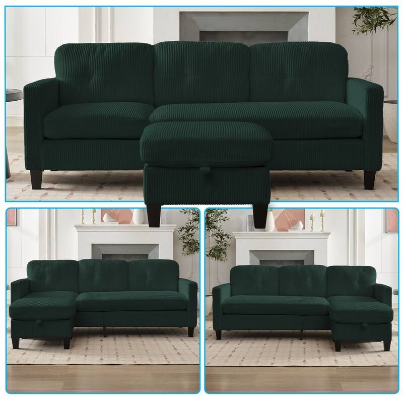 Mixoy 76'' L-Shaped Small Sofa Couch,3-Seater Corduroy Sectional Sofa with Storage Ottoman