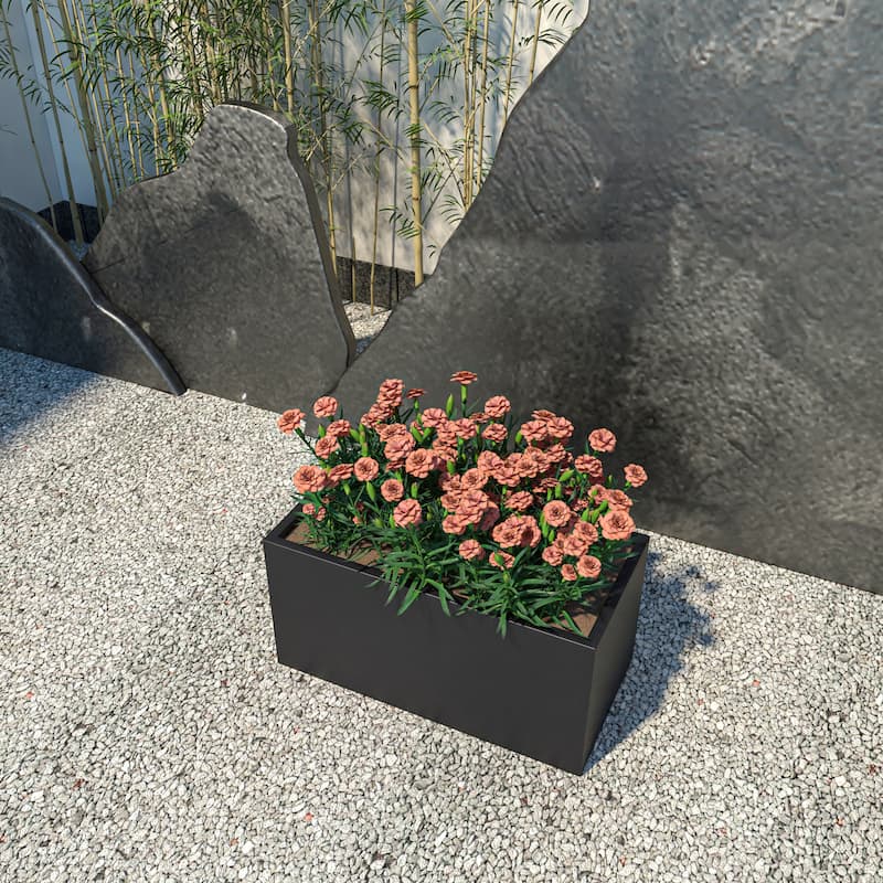 Bloom Rectangular Planter in Fiberstone for Modern Indoor and Outdoor Patio Planter Flower Pot with Drainage