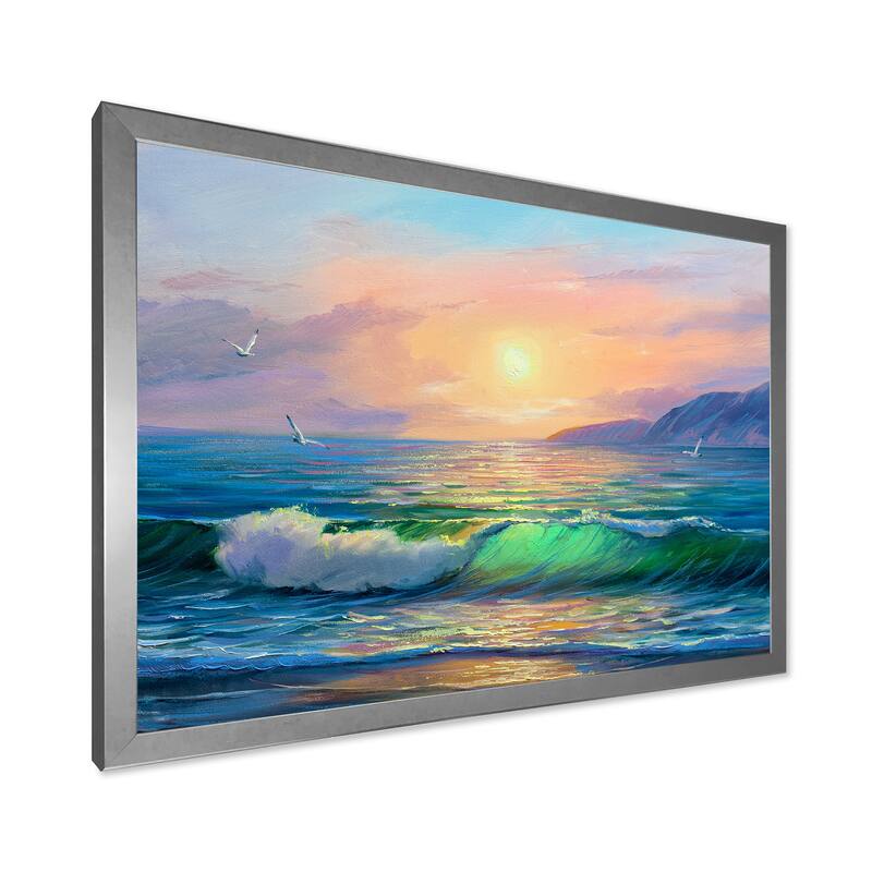 Designart "Blue Waves Breaking At The Beach V" Nautical & Coastal