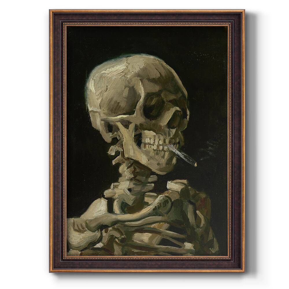 Skull of a Skeleton with Burning Cigarette Premium Framed Canvas- Ready to Hang
