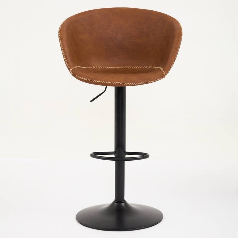 1 Piece Swivel Bar Stools with Adjustable Height, Modern PU Leather Upholstered Counter Height Bar Chairs with Footrest
