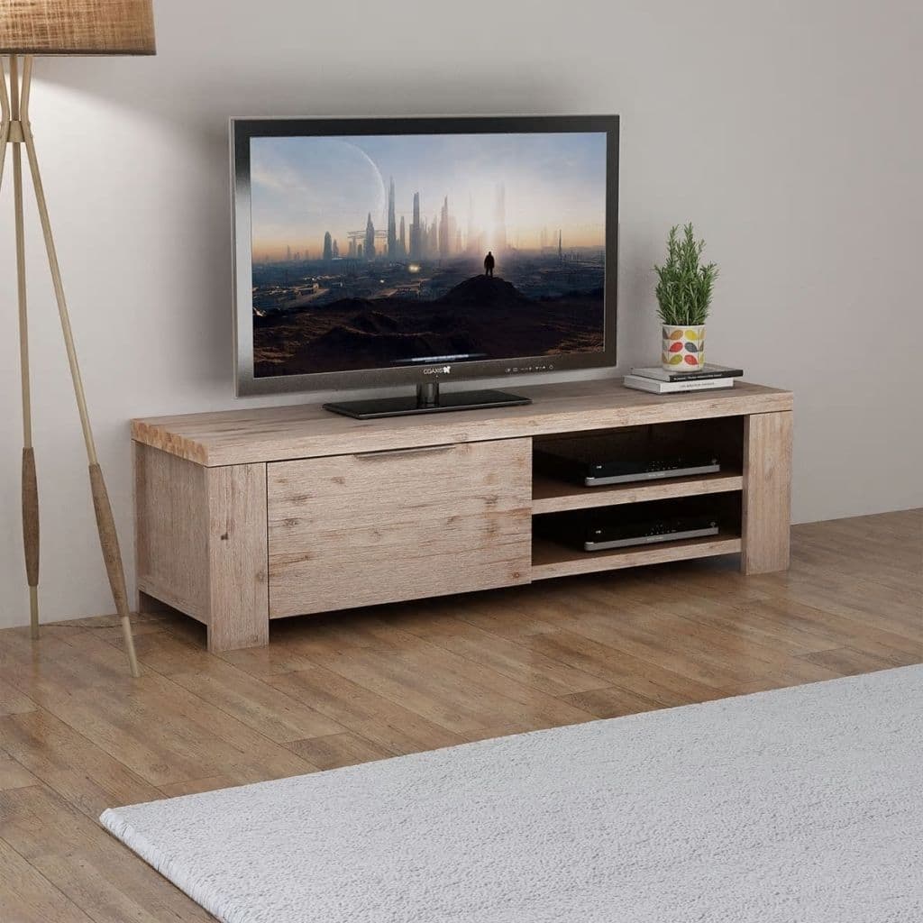 vidaXL TV Stand Solid Brushed Acacia Wood 55.1"x15"x15.7"