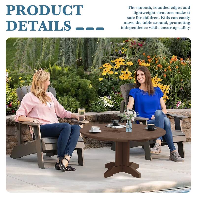 HDPE Patio Outdoor Round Coffee Table, X-shaped Leg