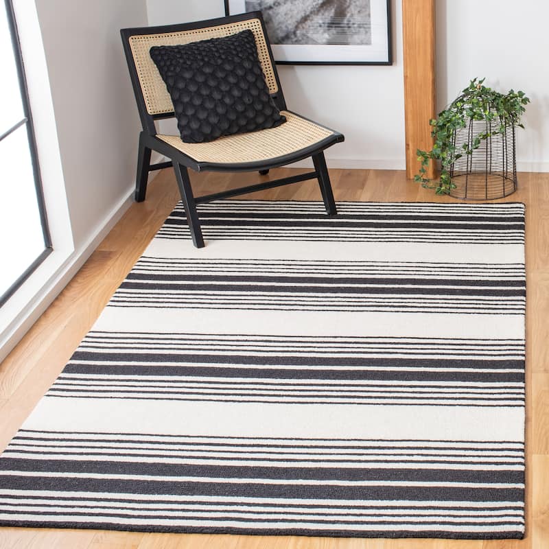 SAFAVIEH Handmade Metro Lucyna Stripe Wool Rug - 5' x 8' - Ivory/Black