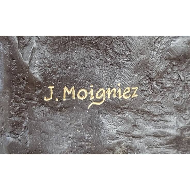 Lion Resting On A Branch - Bronze Sculpture Statue Wildlife Decor By J. Moigniez