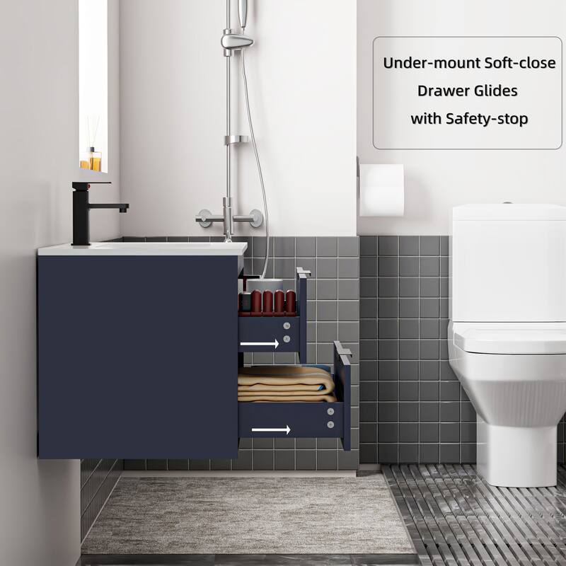 24"/30"/36"/48" Ceramic Vessel Sink Wall Mounted Bathroom Vanity Set