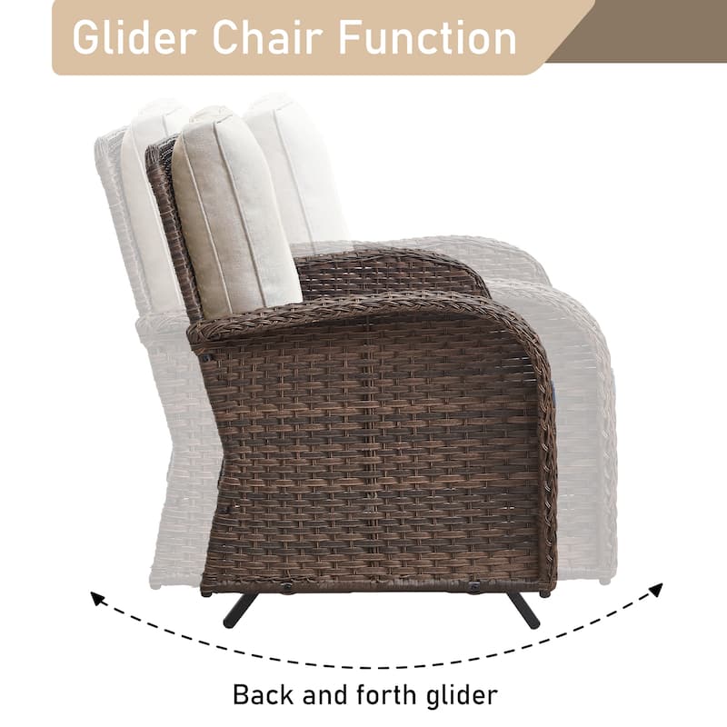 Outdoor Glider Rocking Sofa with Swivel Chair Set