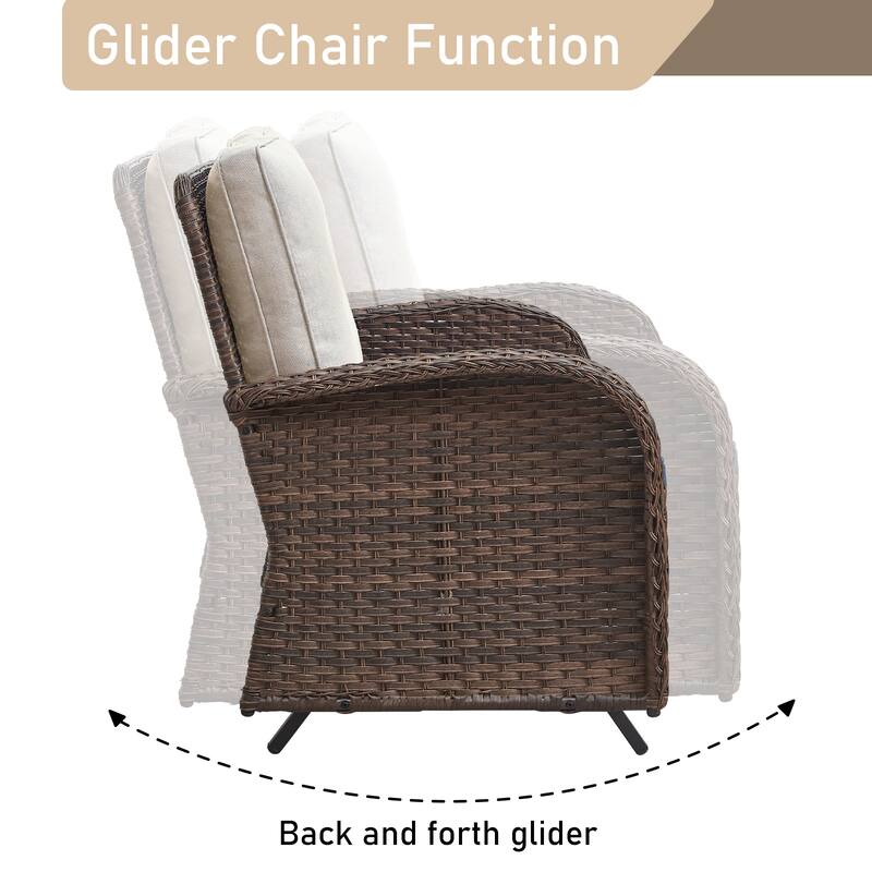 Patio Glider Sofa with Rocking Chair, Ottoman, Side Table
