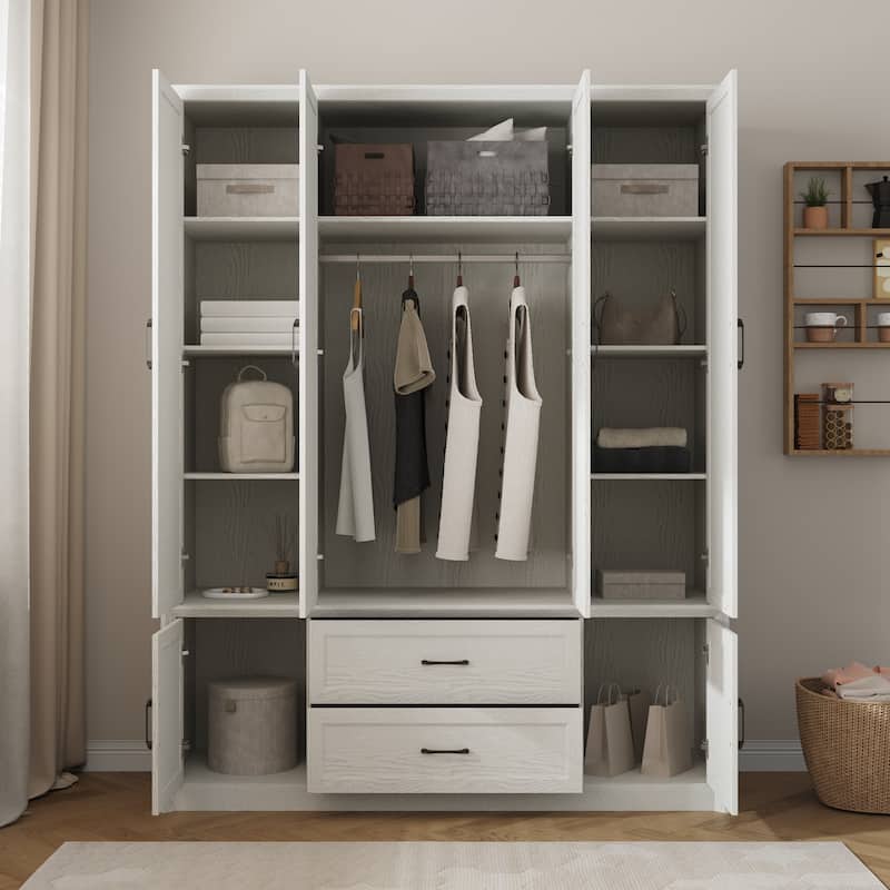 6 Doors Wardrobe Closet Armoire with Hanging Rail White/Brown Large Cabinet